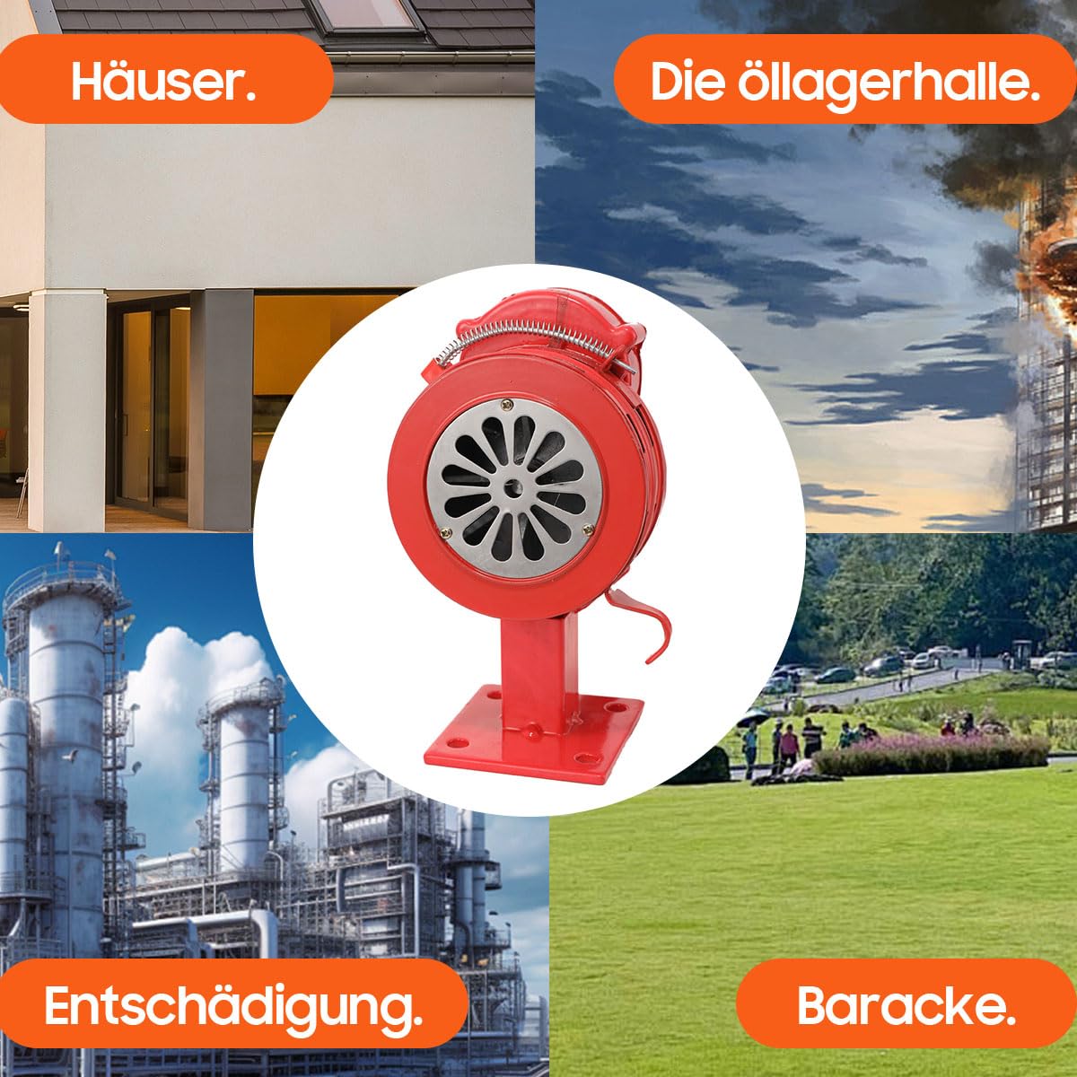 110 ± 2db Handsirene Aluminiumgehäuse Sirene Alarmsirene Handkurbel Luftangriffssirene, Selbstschutz-Notsirene, LK-100A betriebenes Sirenenhorn für Industrie, Bauwesen, Fabriken mit Basis Rot