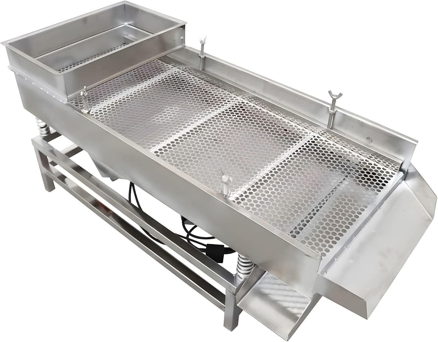 110V Full Stainless Steel Linear Vibrating Screen Double-Motor Electric Vibrating Sifter Straight Vibrating Sieve Screen Shaker with Single Layer 7mm Screen 80W*2