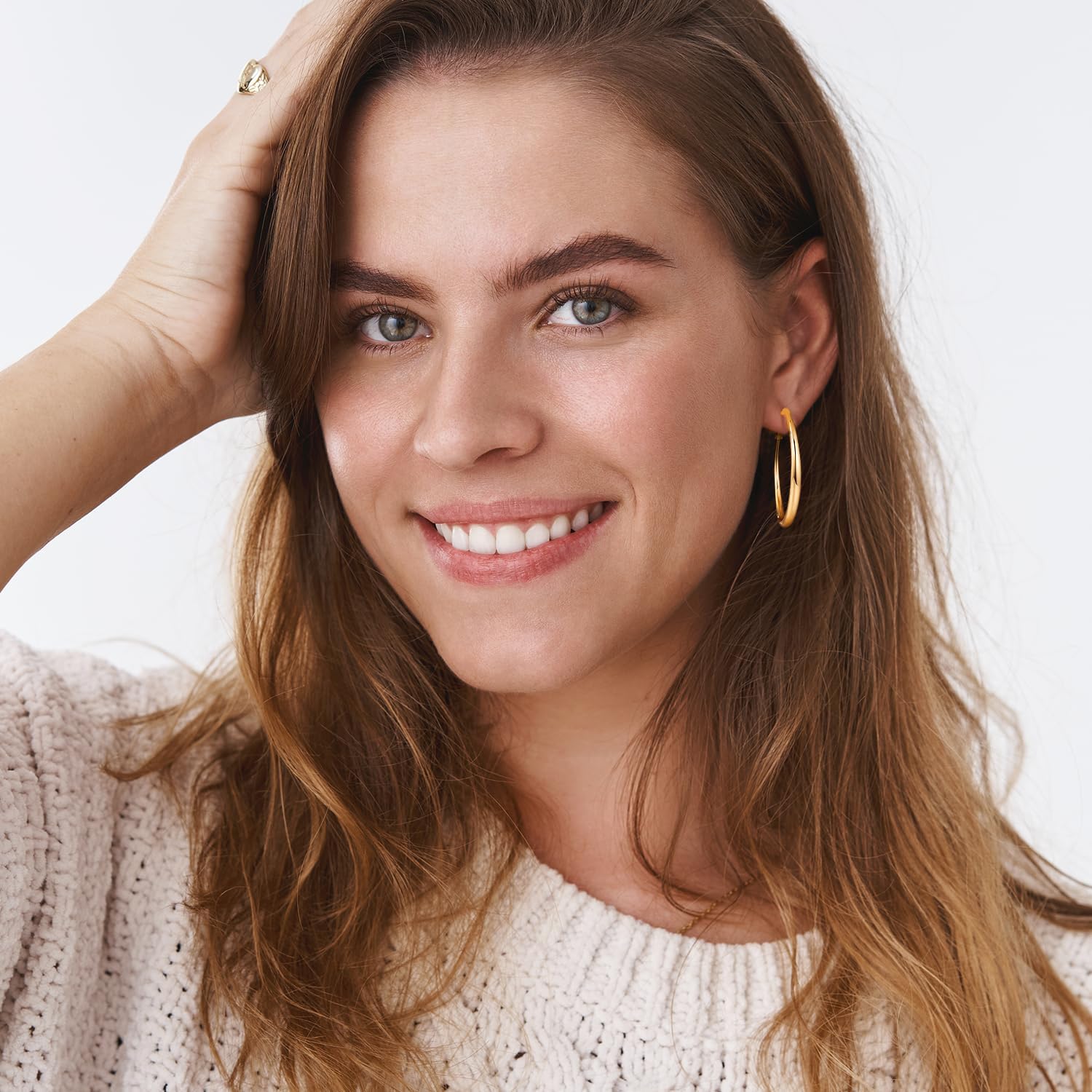 Jewlpire 14K Gold Plated Hoop Earrings with 925 Stering Silver Post, Lightweight Hoop Earrings for Women 30mm/40mm/50mm/60mm - Image 2