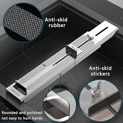 Miniatura 3 de Kit de piedra de afilar cuchillos de puente de fregadero antideslizante, soporte de piedra de afilar ajustable de acero inoxidable de gran tamaño