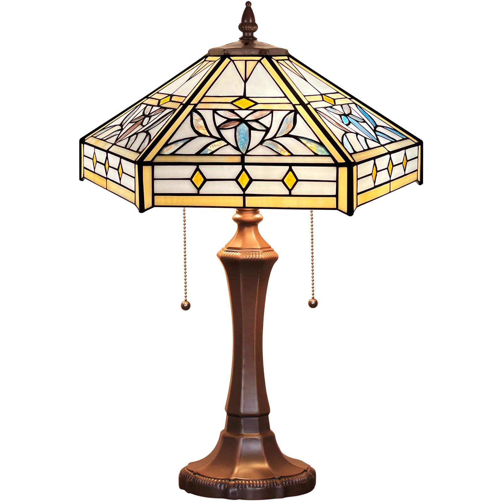 Capulina Tiffany Table Lamp, Mission Hexagon Virgin Style Stained Glass Reading Desk Lamp 2-Light 16x16x24 Inches Decor for Home Office Bedroom Living Room