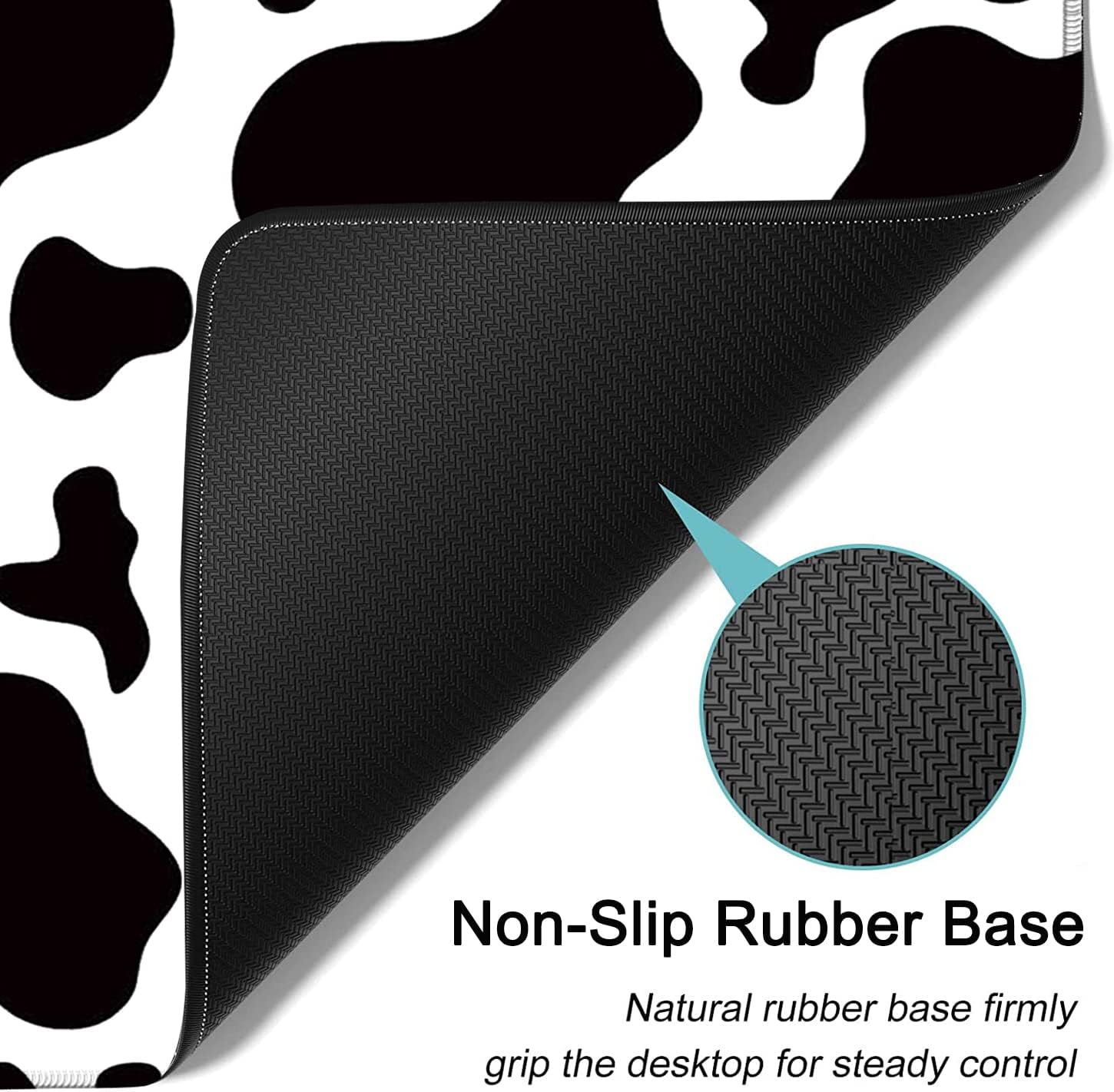 Ergonomic Memory Foam Keyboard Wrist Rest and Large Gaming Mouse Pad with Non-Slip Base, for Home Laptop Office Desk Pad,31.5x11.8 Big Desk Mat Black White Cow Skin Mouse Pad with Wrist Supprot