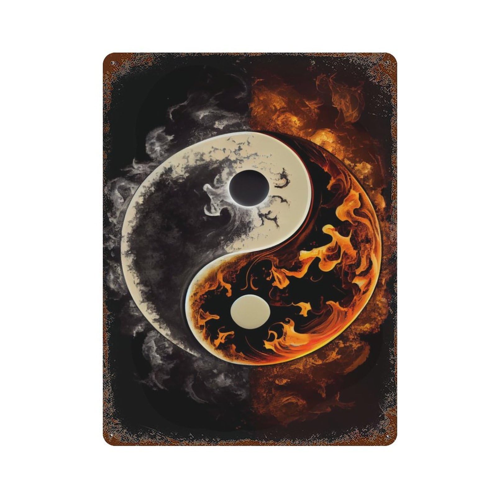 Shadow Flame Yin And Yang Rusty Metal Tin Sign 15.7"x11.8", for Basement, Hobby Room And Garage Decor, Retro Wall Decor