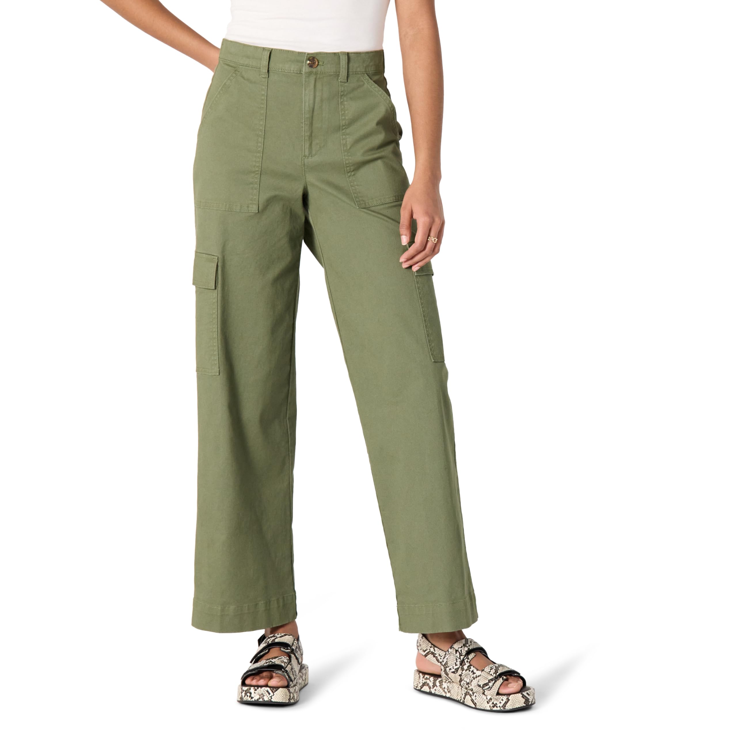 Amazon Essentials Donna Pantaloni Cargo Lunghi a Vita Alta e Gamba Larga, Cachi, vestibilità Rilassata