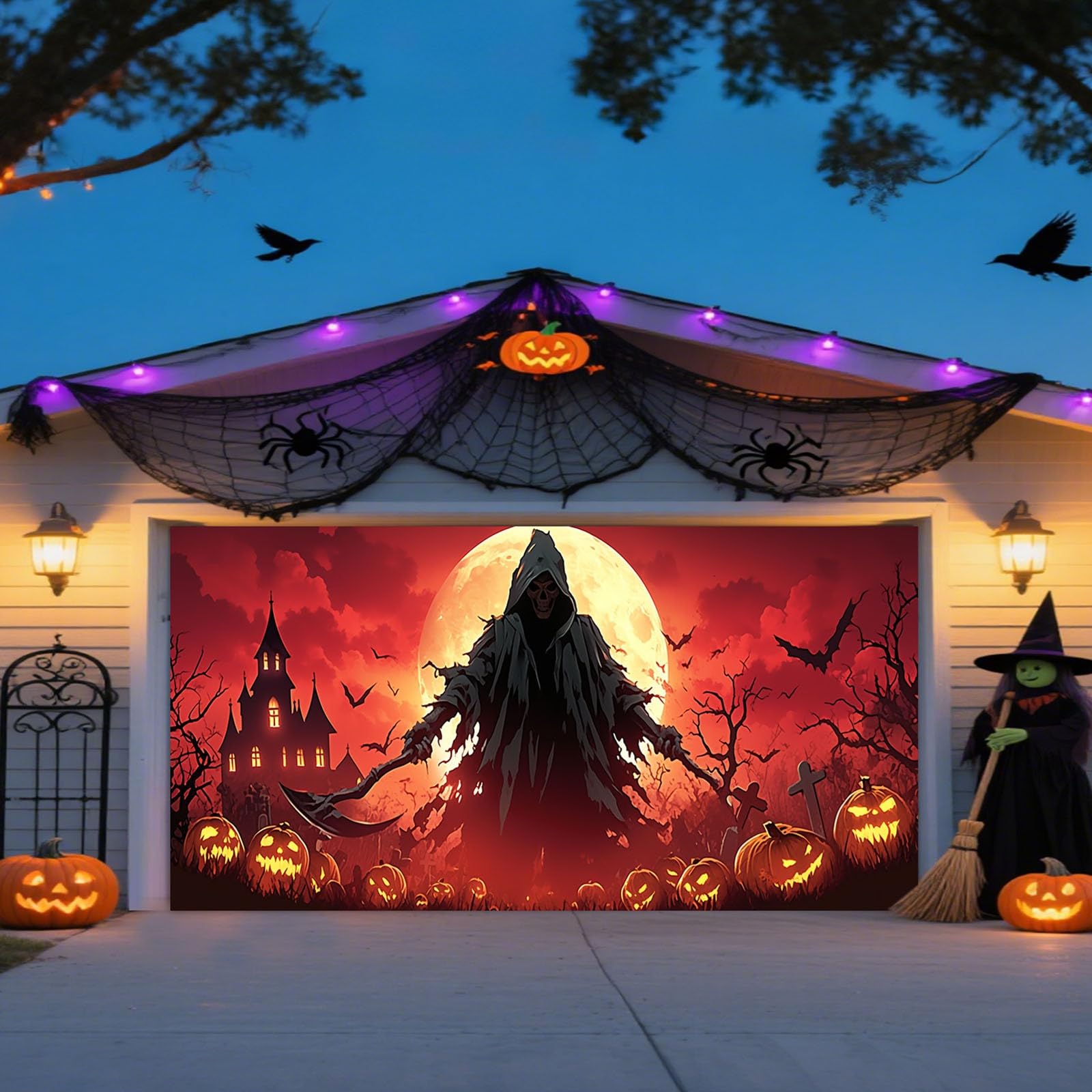 Letrero decorativo para patio, Halloween, garaje, decoración al aire libre, interior, suministros de fiesta, aterrador tema de murciélago de calabaza