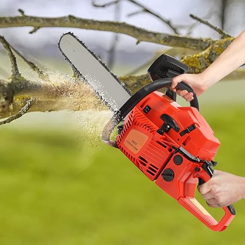 Miniatura 4 de Motosierra de gasolina de 58CC con barra guía de 20 pulgadas, motosierra de gasolina de 2.4 kW de 2 tiempos para cortar madera, adecuada para