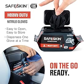 SAFESKIN Heavy Duty Nitrile Disposable Gloves, Pack of 160, Powder Free, Black - Plumbing, Gardening, Painting, Food Handling