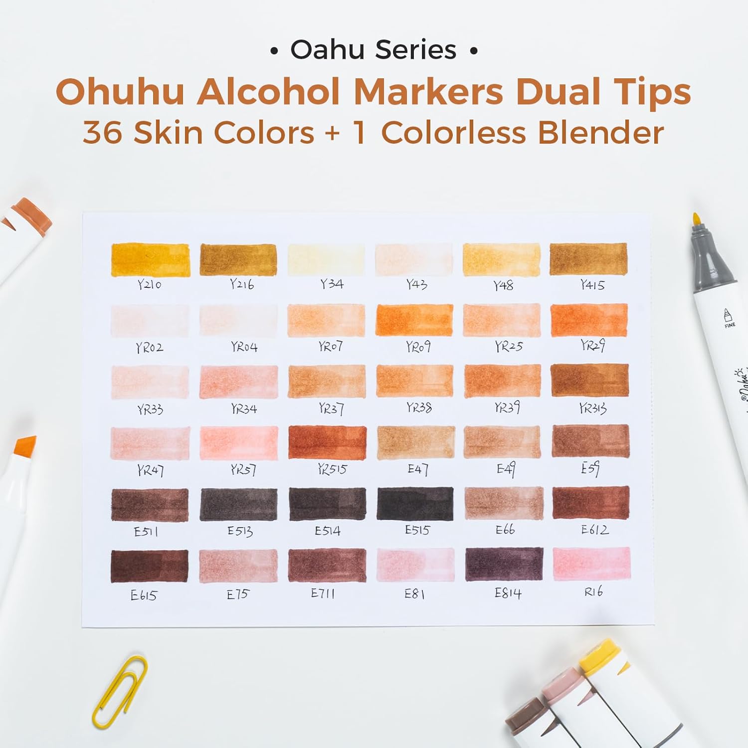 Ohuhu Alcohol Markers 36 Skin-Tone Portrait Colors: AP Certificated Double Tipped Skin Color Marker Set for Artists Adults Coloring Illustration - Oahu of Ohuhu Markers Chisel and Fine - Refillable - Image 5