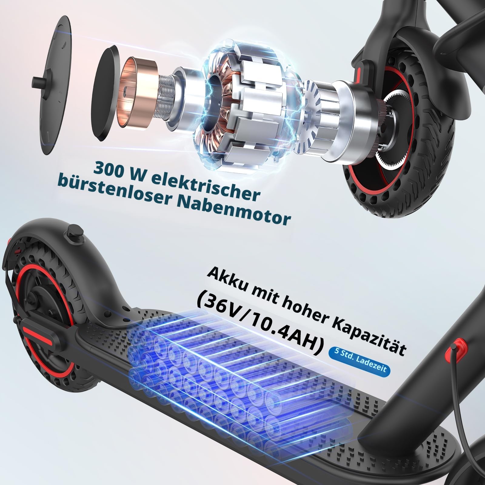 8,5 Zoll Elektroroller, E-Roller mit Straßenzulassung,3 Geschwindigkeitsmodi, 10,4 Ah Klasse A Akku, mit App-Steuerung,35 km Reichweite & 120 kg Tragkraft