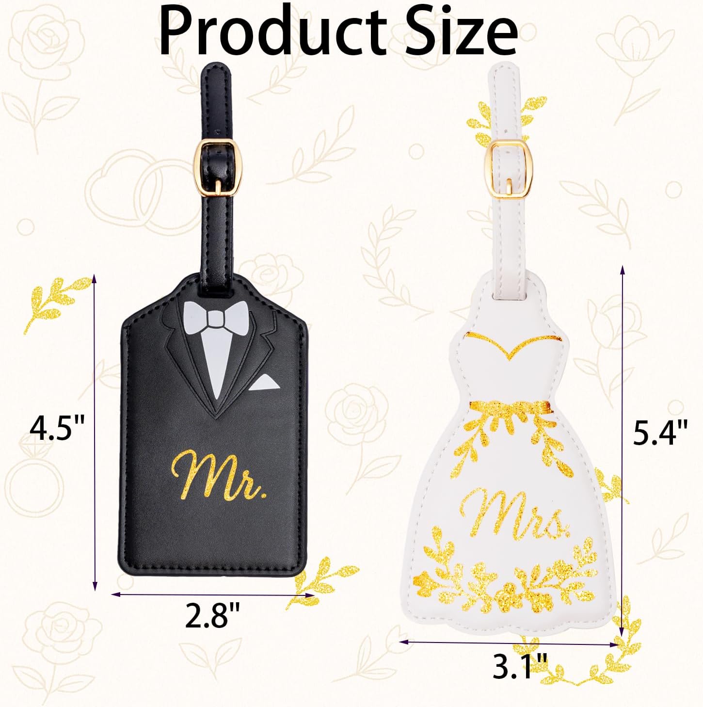 Luggage Tags for Couples, Bride & Groom Wedding Dress and Tuxedo Suitcase Tags, Luggage Tag for Honeymoon Travel, Bridal Showers, Weddings, Travel Accessories for Couples (Glitter Mr Mrs) image 2