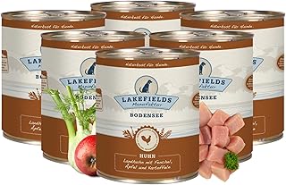 Lakefields Premium Hundefutter Nass | Huhn 61% | 6 x 800g | Getreidefreies Nassfutter für Hunde | Natürliche Zutaten in Lebensmittelqualität | Karotten, Kartoffeln & Apfel | Schonend gegart product image