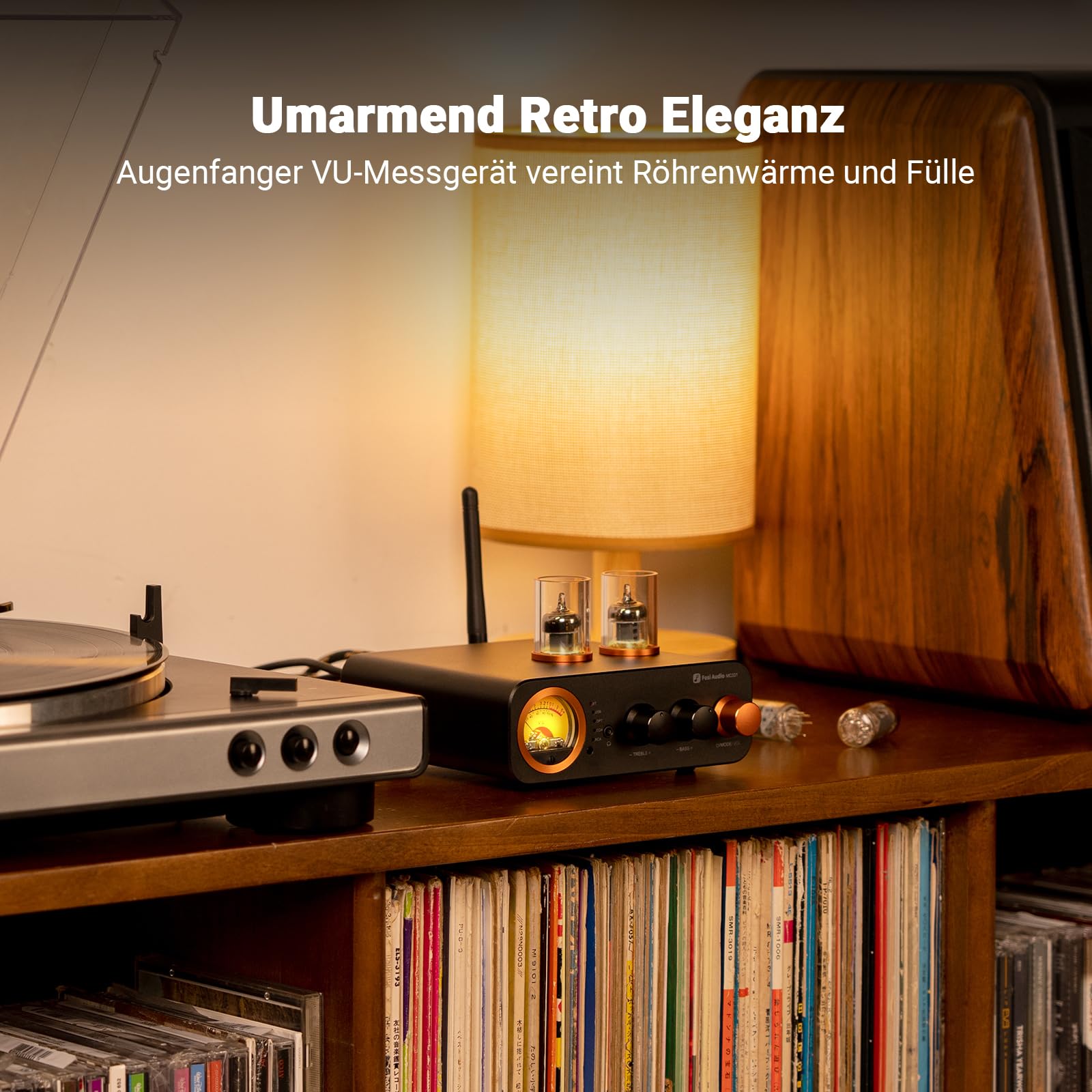 Fosi Audio MC331 Röhrenvollverstärker mit DAC, 2 Kanal Heim Stereo Audio Verstärker für HiFi Regallautsprecher/3,5mm Kopfhörer, Retro VU-Messer Vorverstärker mit Bluetooth und USB/Opt/Coax/RCA