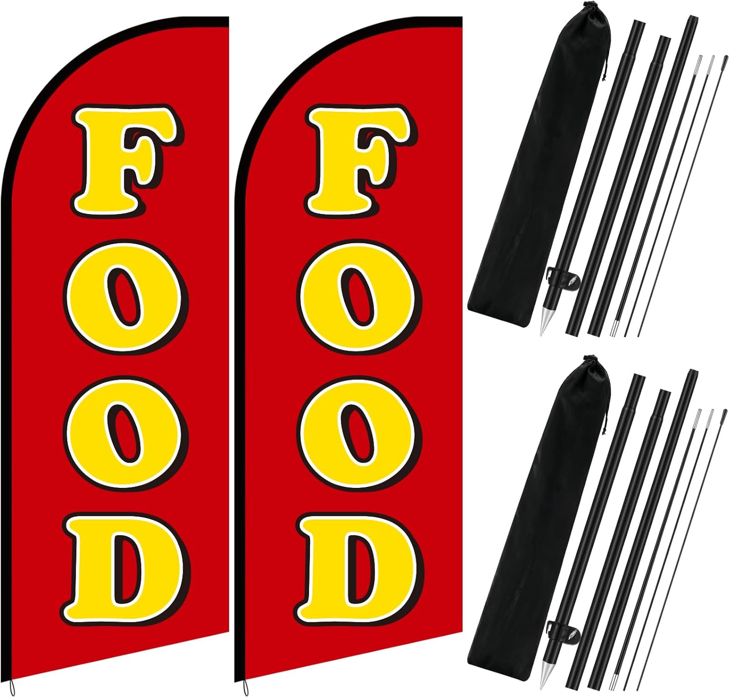 Remagr 2 Set Food Sign Feather Flag Decorations 7 ft for Business Advertising Food Flag Banner & Pole Kit for Storefronts, Retailers, Shops, Restaurants, Diners, Snack Trucks, Markets
