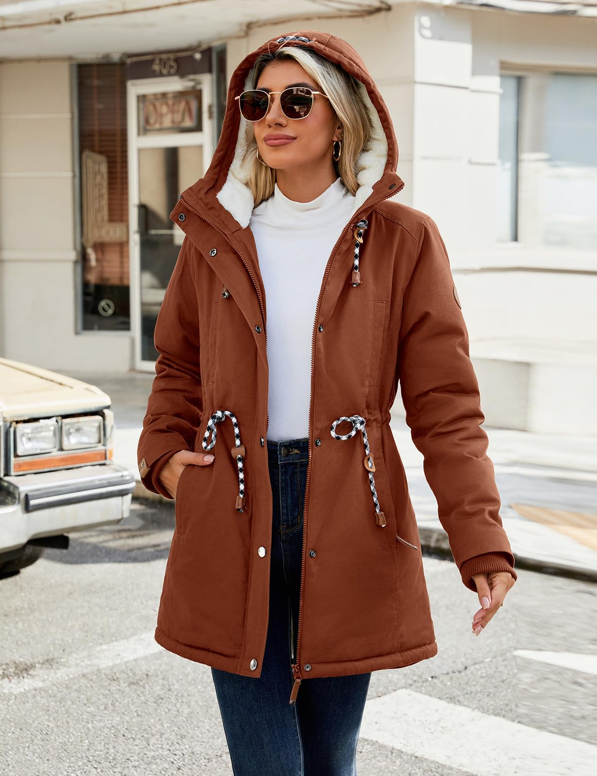 Xnova Abrigos Parka Mujer Invierno Largo Chaquetas de Forro Polar de Algodón Chaquetón Termica Felpa con Capucha de Pelo Sintetico Cazadoras Talla Grande Cálido