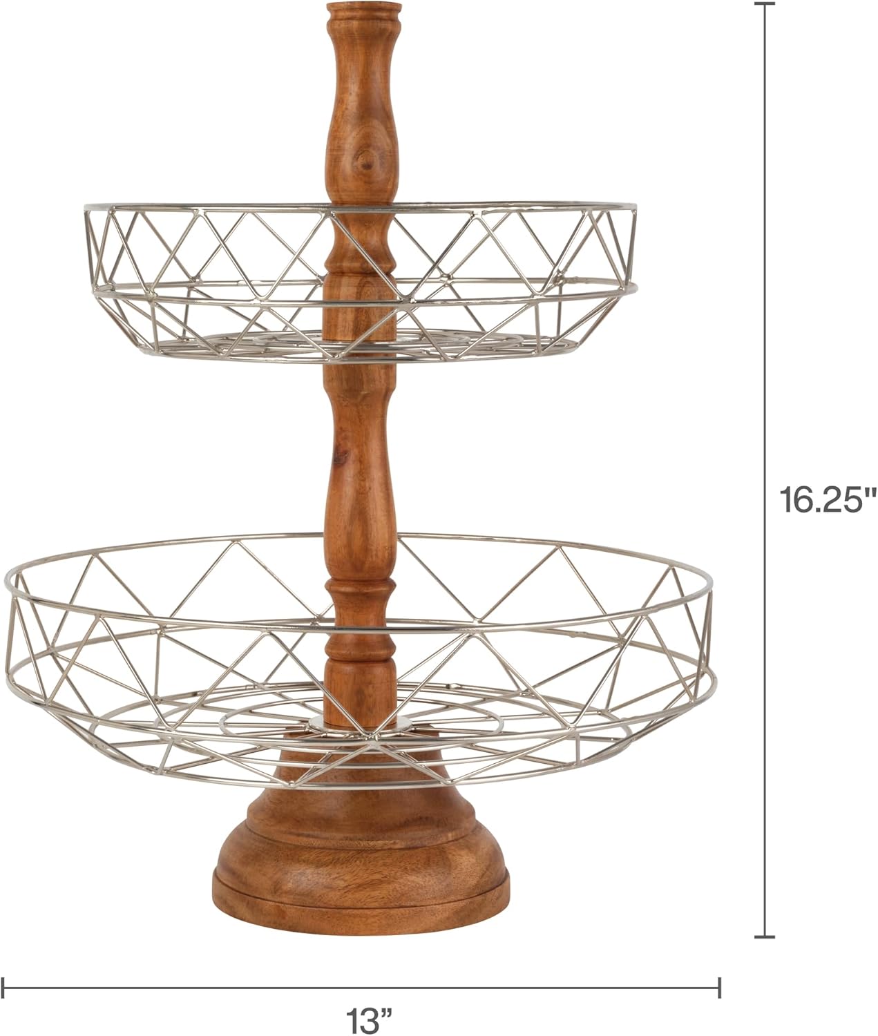 Gourmet Basics by Mikasa Sidney 2-Tier Fruit and Vegetable Storage Basket, Metal and Acacia Wood Kitchen Countertop Organizer for Stylish Produce Display