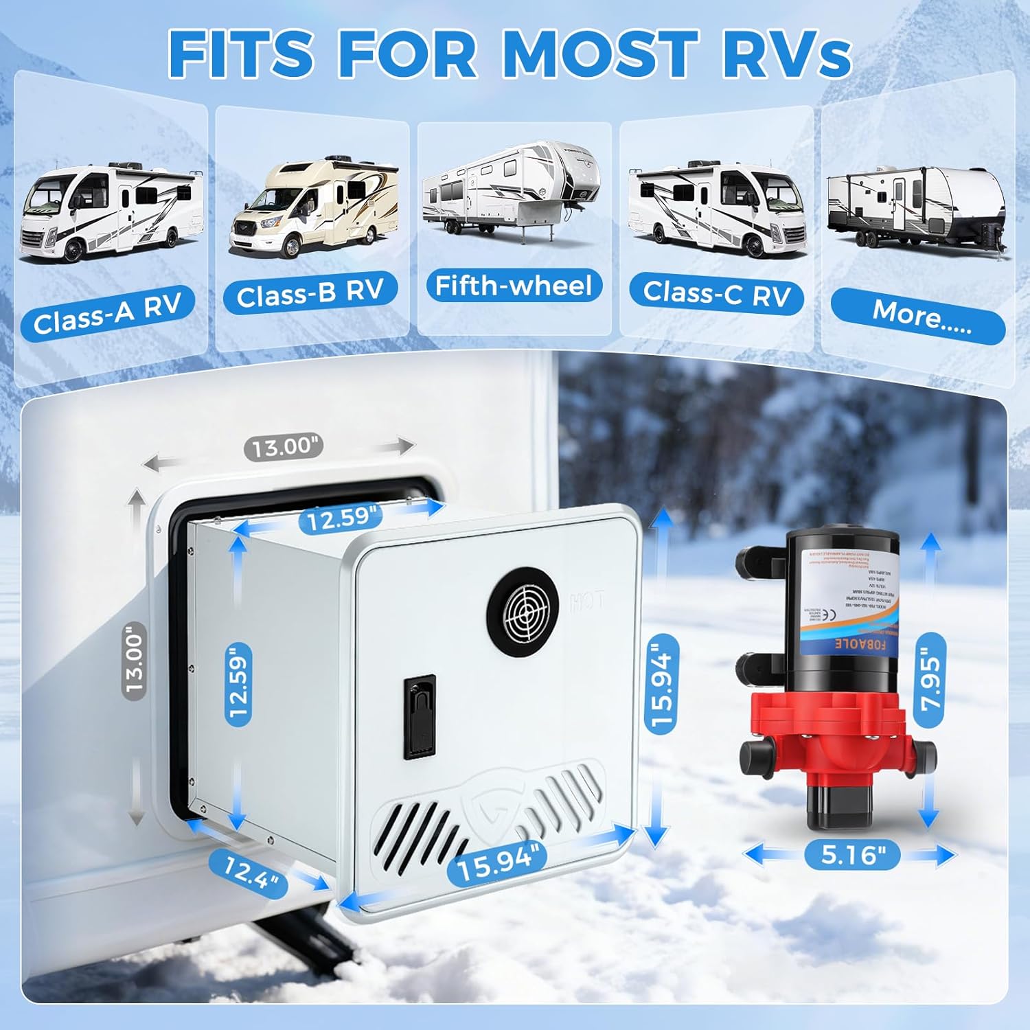 RV Tankless Water Heater, 75,000 BTU High Output, 3.9 GPM 12V Powered On-Demand Propane Water Heater with Shower Kit & 12V Water Pump, 15x15 Inch, Ideal for RV Camper & Trailer