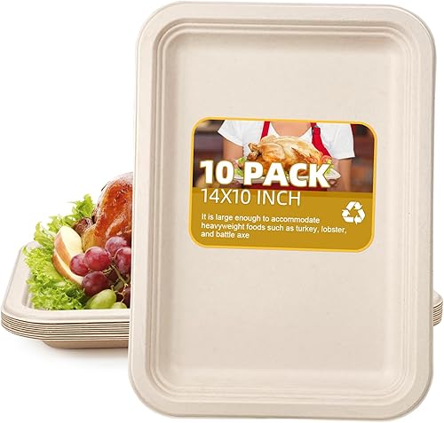 Paquete de 10 bandejas desechables de cangrejo de cangrejo, bandejas de alimentos de 14 pulgadas, platos de papel grandes ecológicos y resistentes,