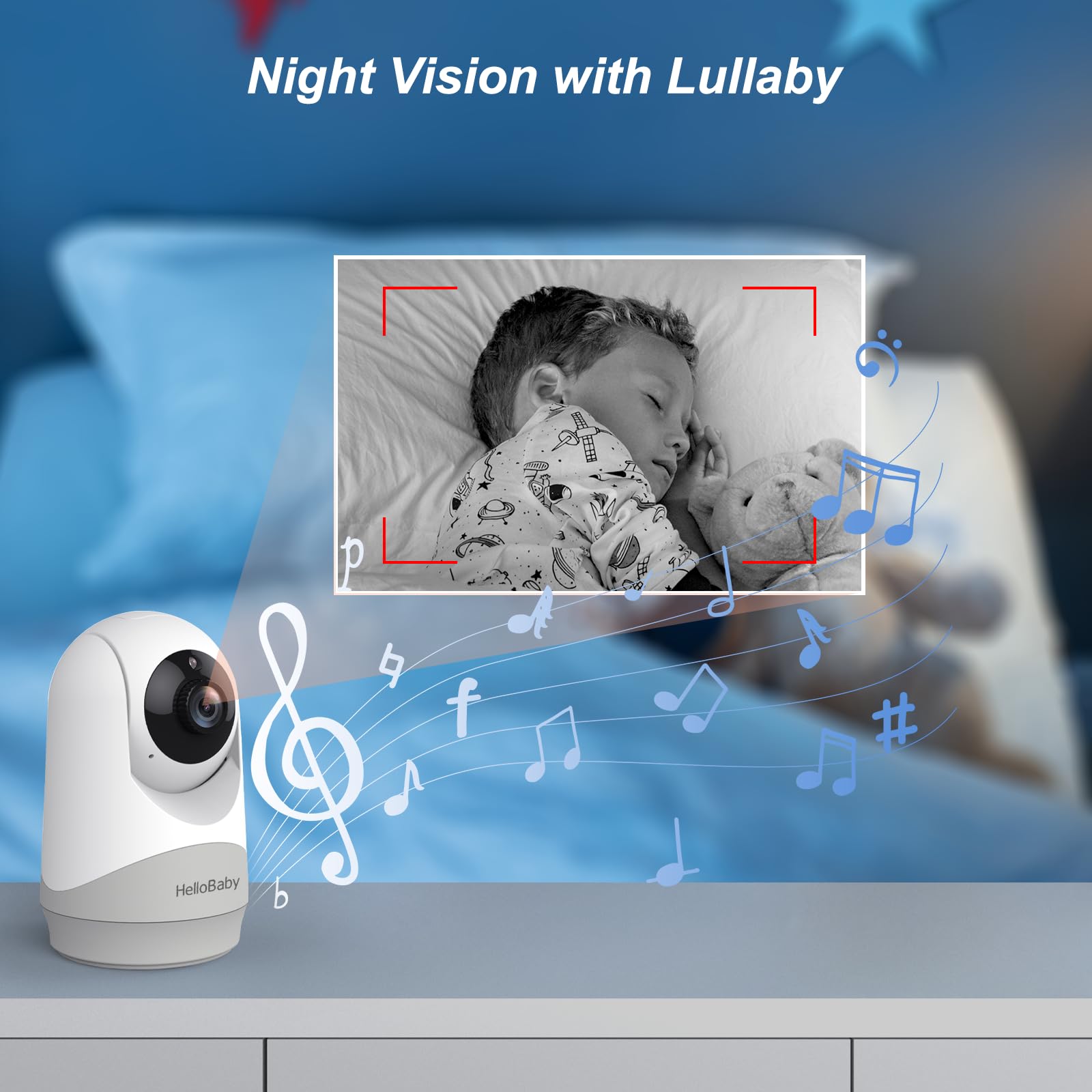 HelloBaby Monitor video baby monitor 5 pollici split-screen con doppia telecamera, telecamere, telecamere, visione notturna e monitoraggio della temperatura, modalità ECO, conversazione bidirezionale