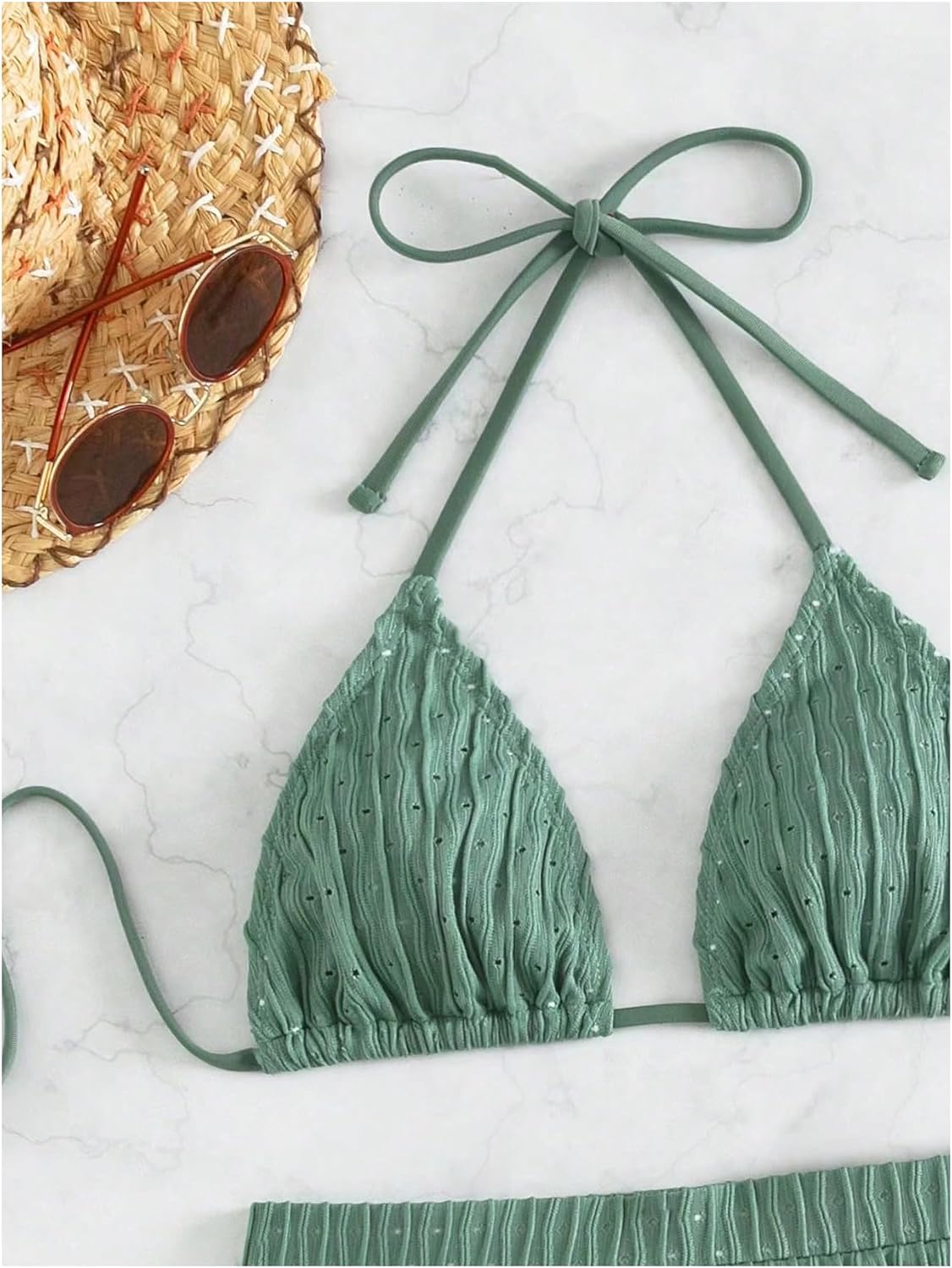 COZYEASE Women's 2 Piece Swimsuits Halter Triangle Top with High Waisted Shorts Bathing Suits Bikini Sets - Image 4