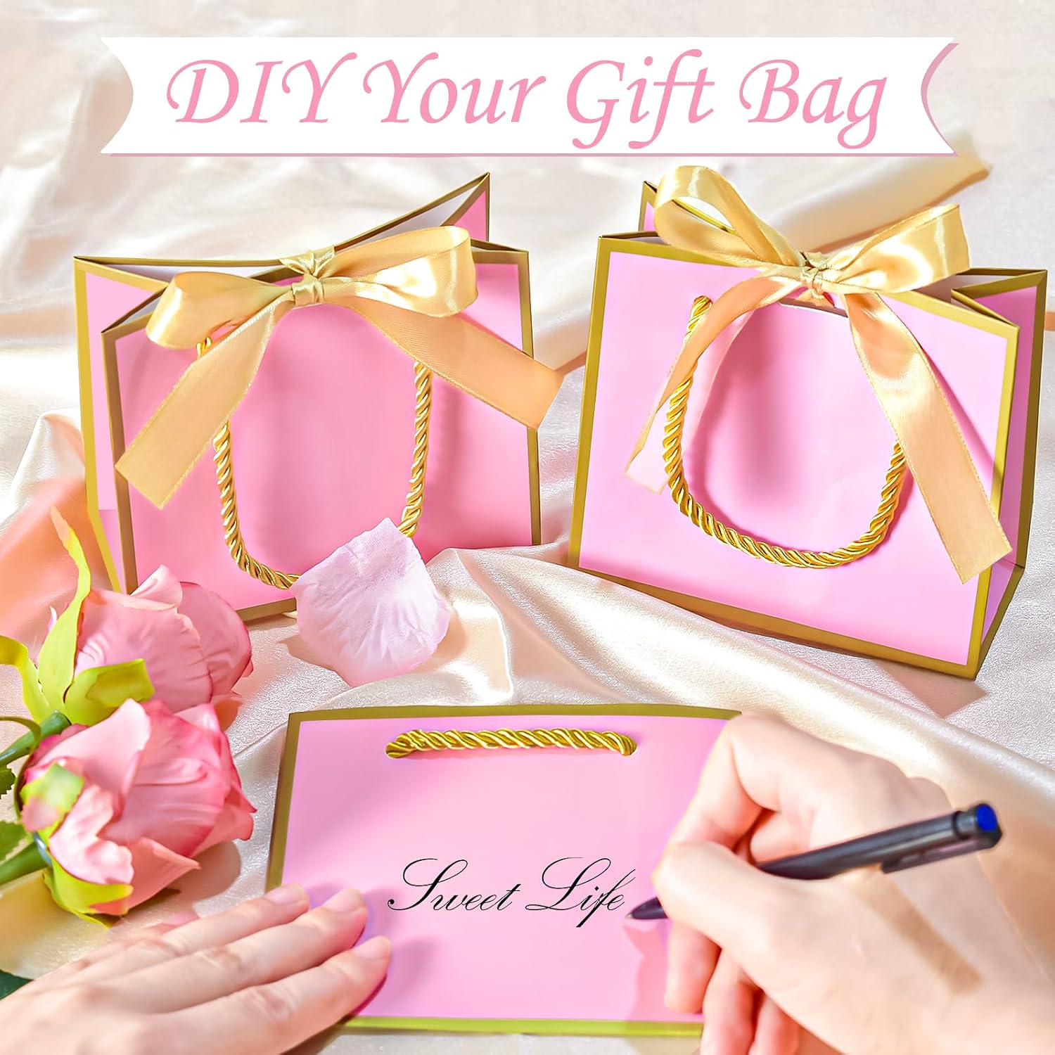 EQOREIIN 50 PCS Small Gift Bags with Handles, 5.5x 2.5x4.7 Inches Mini Bag image 3