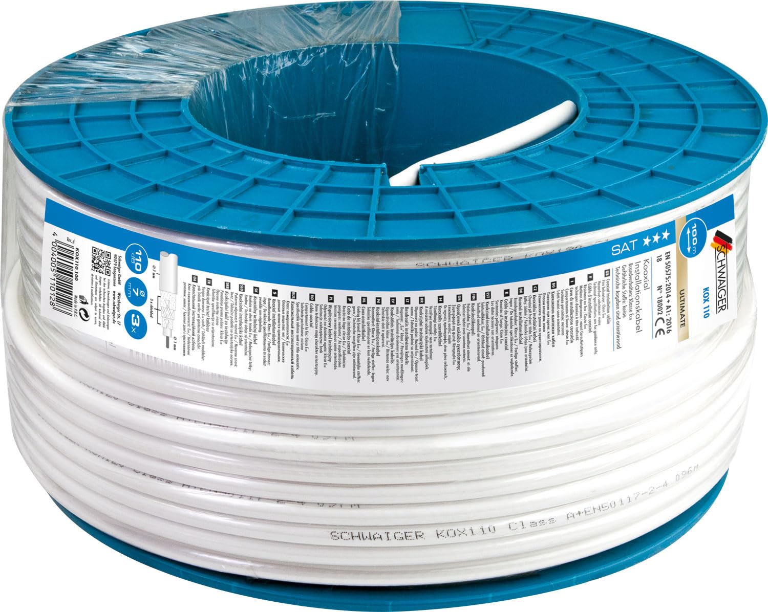 SCHWAIGER KOX110 100 - Cavo antenna satellitare, 100 m, cavo coassiale HDTV DVB-T2, 110 dB, 75 Ohm, schermatura tripla