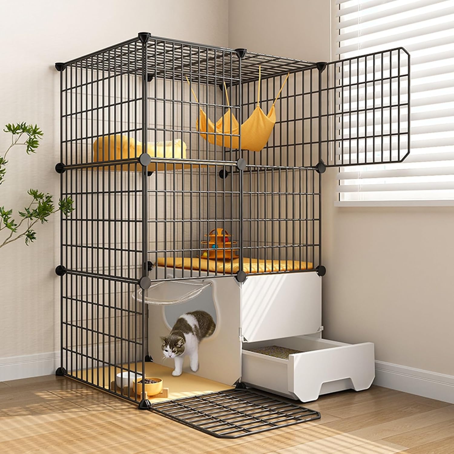 Advanced Cat Cage with Cat Litter Box,Detachable Large Cat