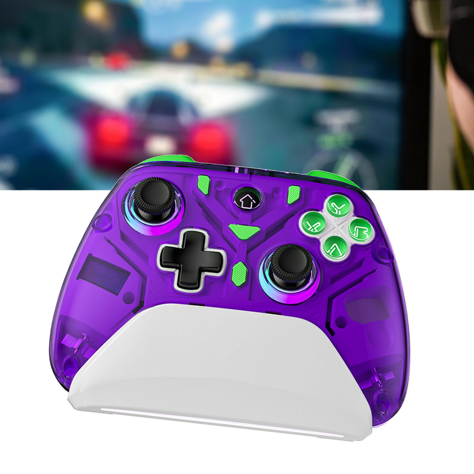 Controlador Inalámbrico de Juegos con Luz RGB con Vibración para, PC, IOS - Gamepad de Efecto Hall Dual Plug and Play para Jugadores y Entusiastas (PURPLE)