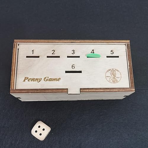 Miniatura 6 de Penny Game - Divertido juego de mesa que funciona con centavos, deshazte de monedas para ganar, caja de madera para 2-6 jugadores, juegos de dados