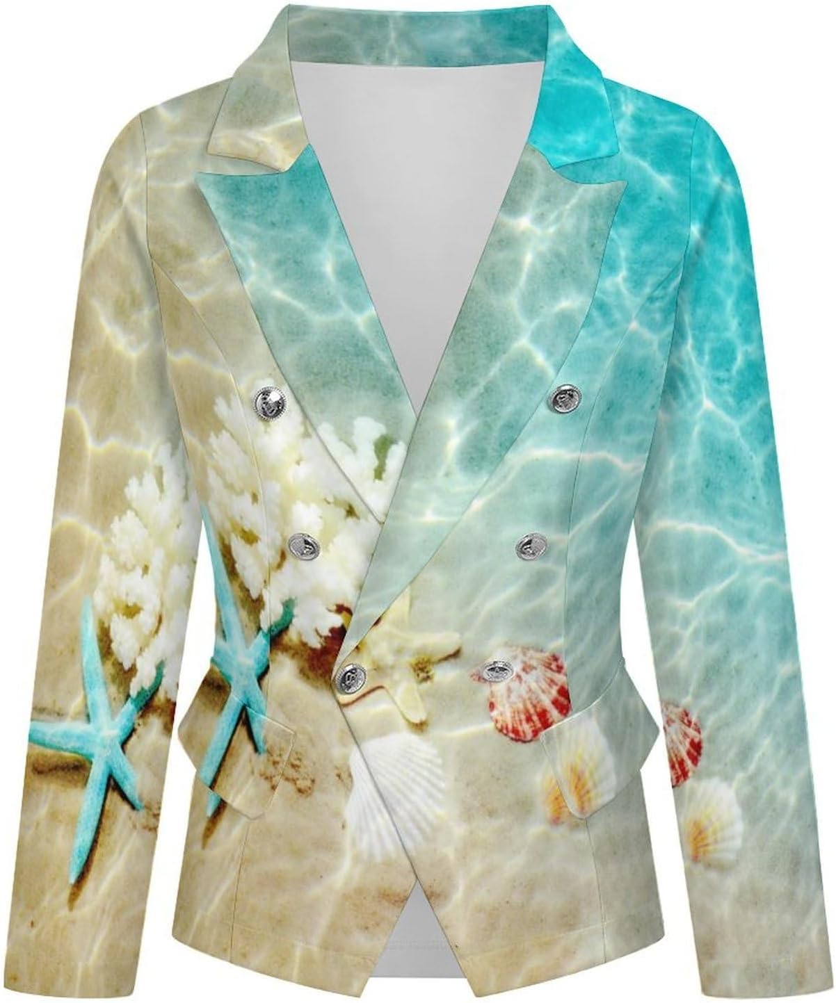 Starfish Coral and Seashell on Beach Women's Casual Blazers Suit Jacket Fashion Business Coat