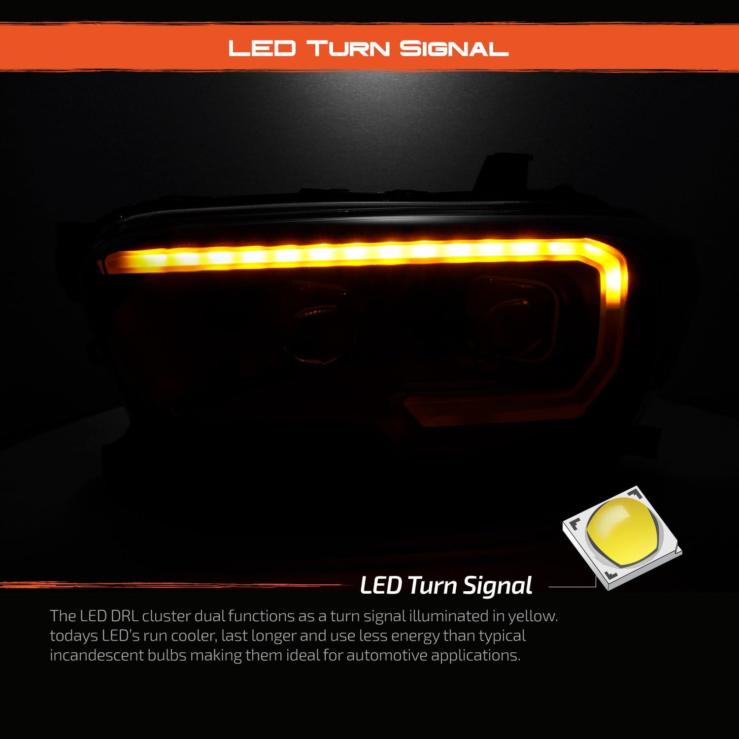 AKKON - For 2016-2023 Toyota Tacoma TRD/Limited Sequential LED Tube Dual Square Projector Headlights Pair