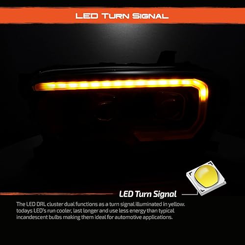 Miniatura 3 de AKKON - Para el nuevo diseño de tubo LED secuencial negro 2016-2022 Toyota Tacoma SRSR5 Dual Square Projector Faros delanteros