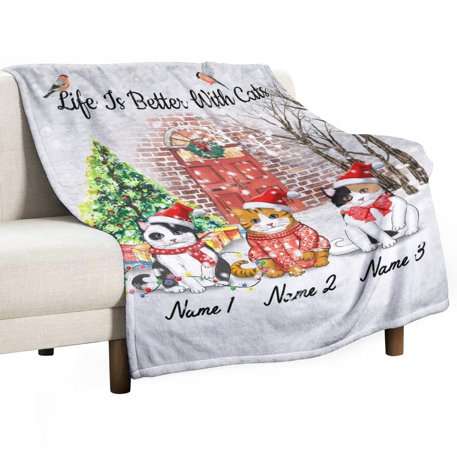 Couverture chat en flanelle Life Is Better With Cats pour les amoureux des félins
