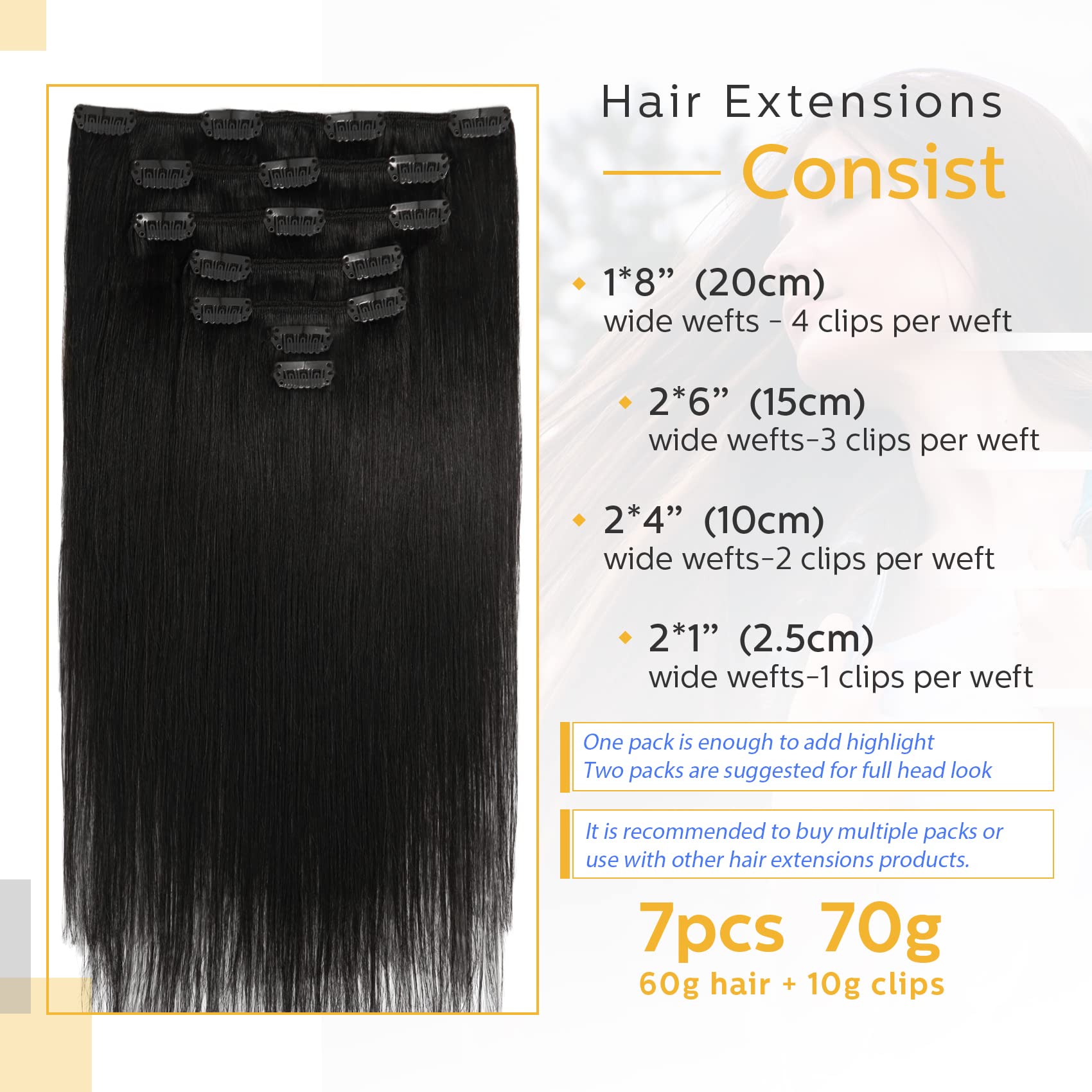 Amazon.com : VARIO Hair Extenisons Clip In Hair Extensions Human Hair  Natural Black Straight Soft 70g No Tangle Silky Natural Hair 15 Inch Remy  Human Hair Clip in Extensions : Beauty &