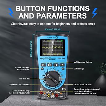 SK201B+ Portable Oscilloscope Multimeter,1MHz Bandwidth,2.5Msps Sampling,4000 Count DMM,Measures Voltage,Current,Capacitance,Resistance,Diode Test