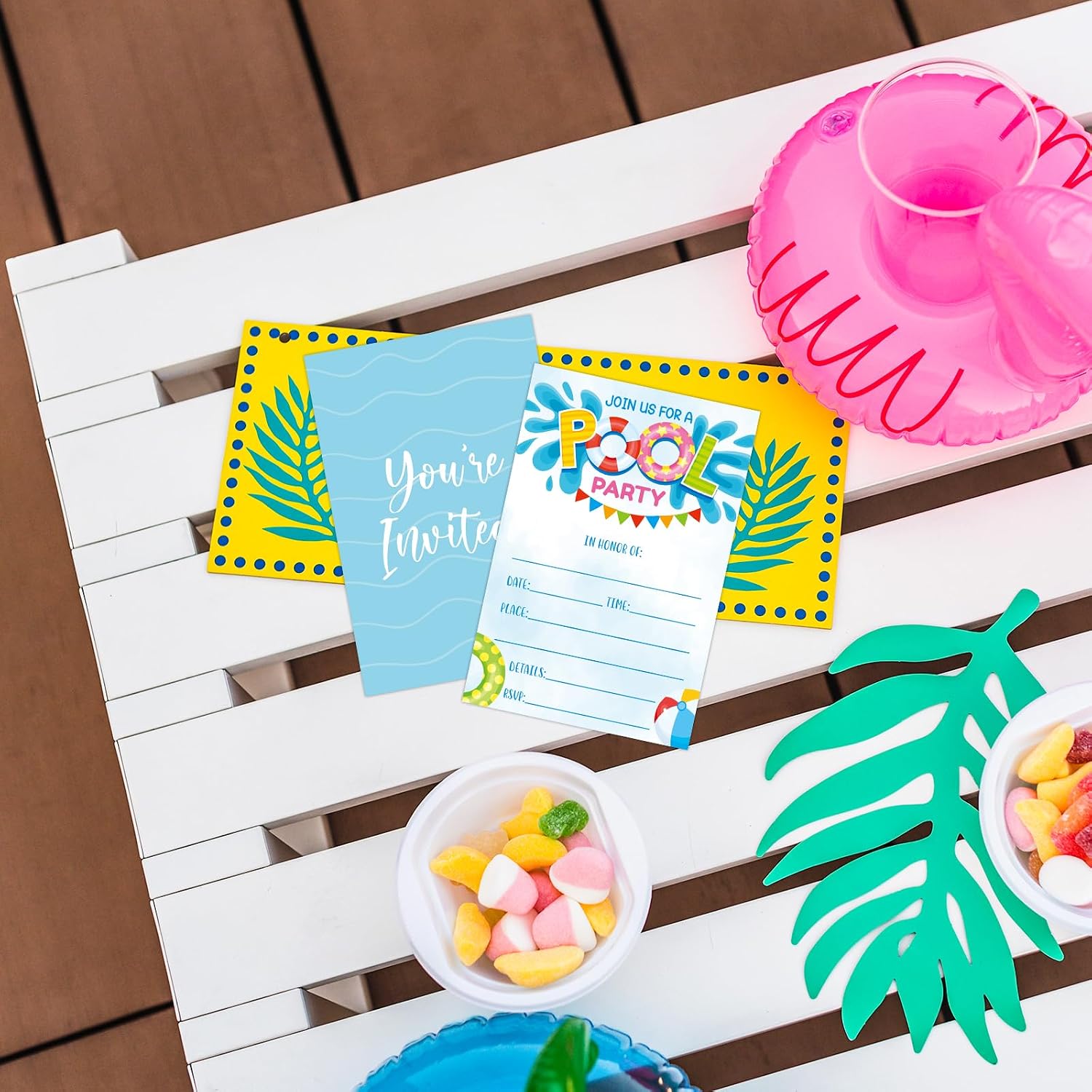50 Pack Pool Party Invitations Summer Birthday Party Supplies Invitation Cards for Pool Invite Cards (Card-2)