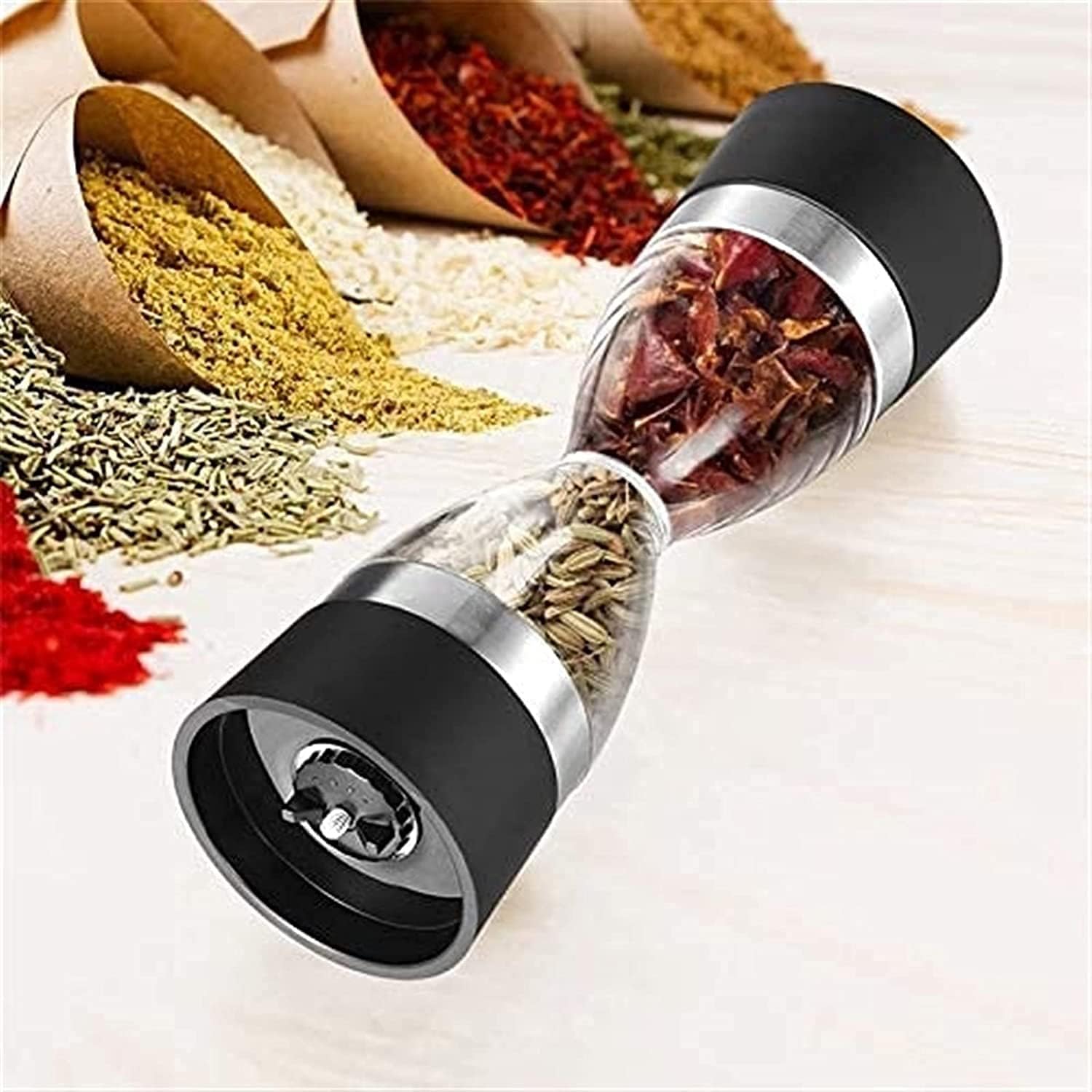 Salt and Pepper Grinder Set - Adjustable Ceramic Sea Salt Grinder & Pepper Grinder - Tall Glass Salt and Pepper Shakers - Pepper Mill & Salt Mill (2 pcs)
