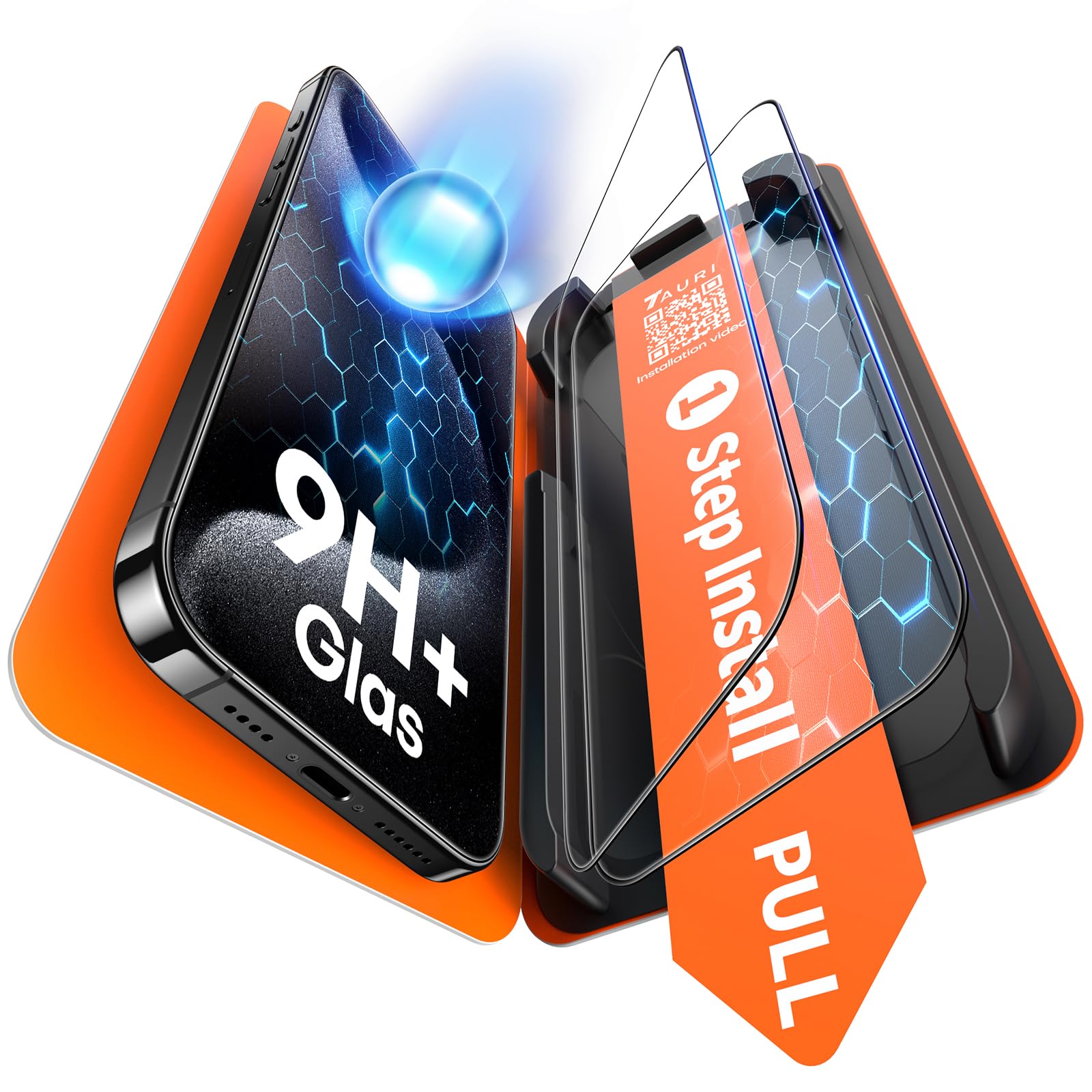 TAURI Protector Pantalla para iPhone 15 Pro Max [Instalación en 1 Paso] | con Herramienta de Auto-Instalación Sin Polvo, 2 Piezas Vidrio Templado, [Sin Polvo Sin Burbujas] Resistente a Rasguños Global Recycled Standard Global Recycled Standard Global Recycled Standard