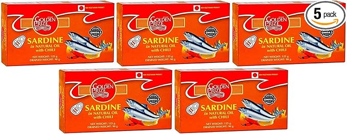 Golden Prize Sardine in Natural Oil with Chili 125Gms Each - Pack of 5 Units