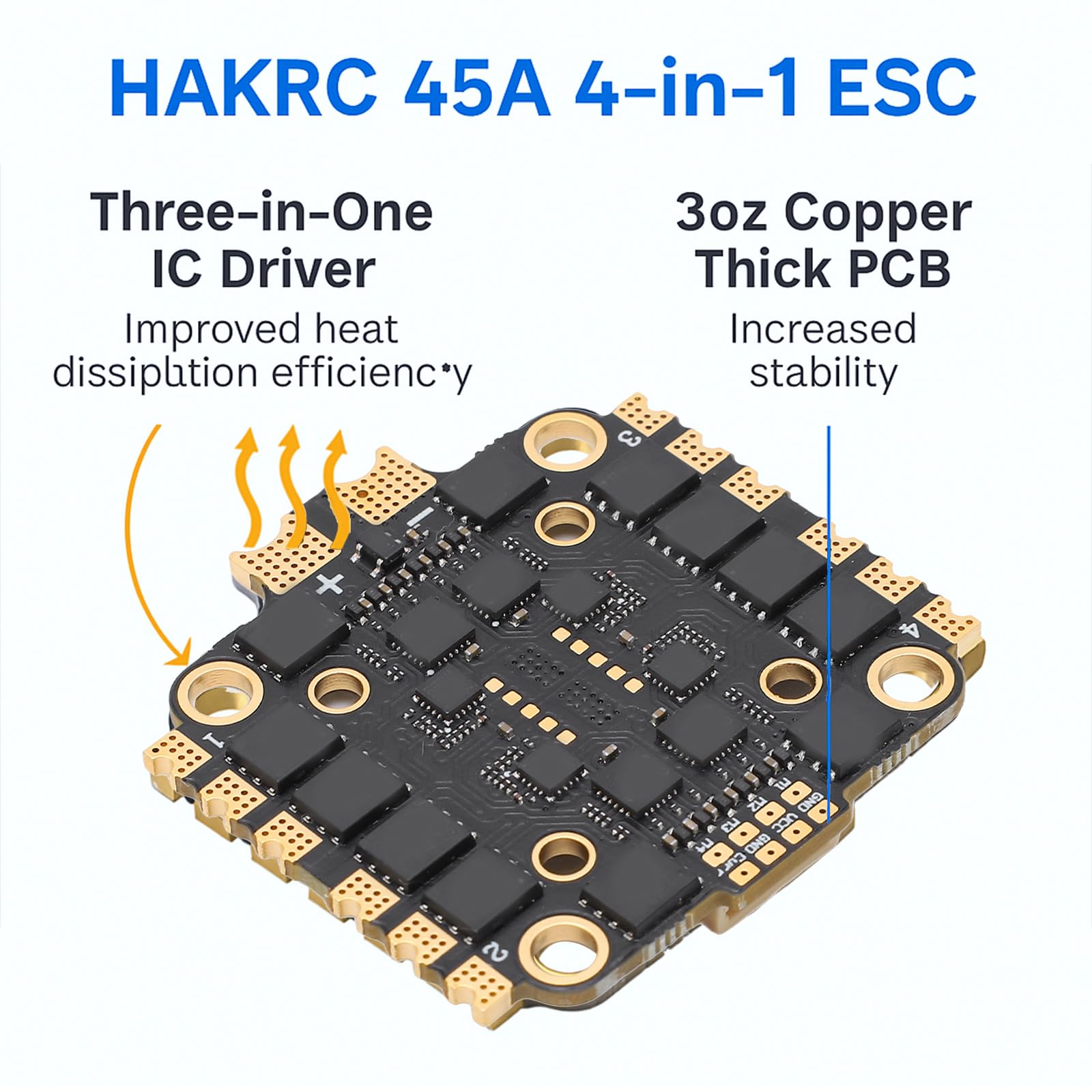 ESC 4 en 1 45A Drone, FPV 2-6S Controlador de Motor de Dron Cuadricóptero Con Controlador de Velocidad Electrónico, Con Accesorio de Montaje, Piezas de Bricolaje para Avión No Tripulado FPV RC