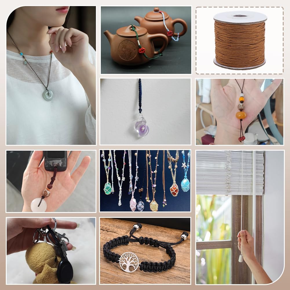 PH PandaHall 100 Yards Nylon String 1mm Beading Thread Blind Cord Bracelet String Nylon Cord Lift Shade Cord Braided Thread Strings for Bracelet Making Chinese Knot Crafting, Camel Color - Image 5