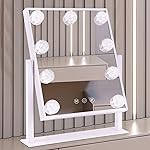 BWLLNI Vanity Mirror with Lights, Hollywood Lighted Makeup Mirror with 3 Color Modes and 9 Dimmable Diamond LED Light Bulbs, Detachable 10X Magnification, 360 Rotation, Touch Control, White