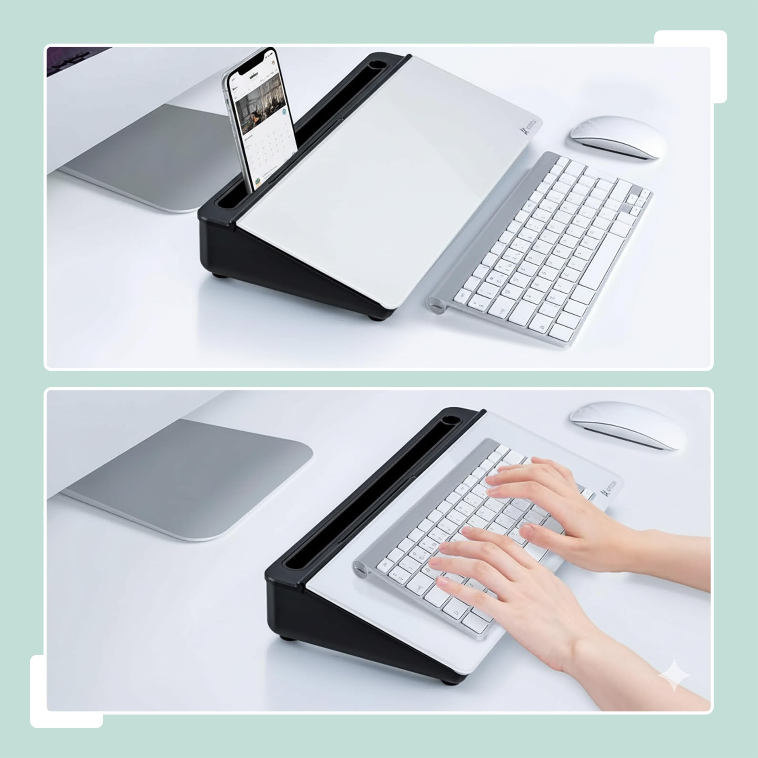 Relaxdays Organizer da scrivania con Lavagna, 5 Scomparti, plastica, Vetro, HLP: 5,5x40x18 cm, Nero