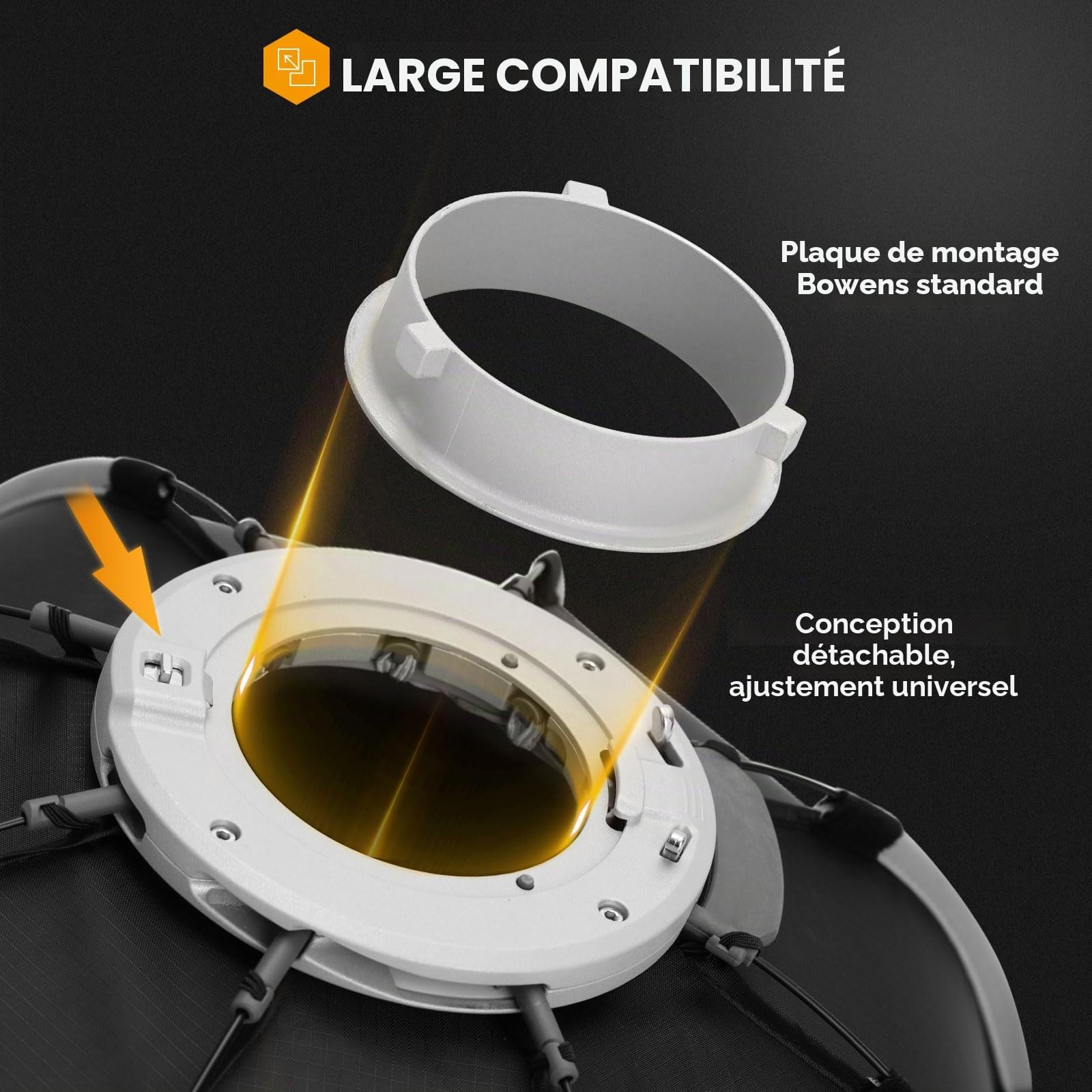 TARION Softbox Octogonal Montage Rapide - Softbox Bowens 120cm Pliable avec Grille Double Diffusion pour Photographie Studio vidéo OC-120F SOFTBEAM