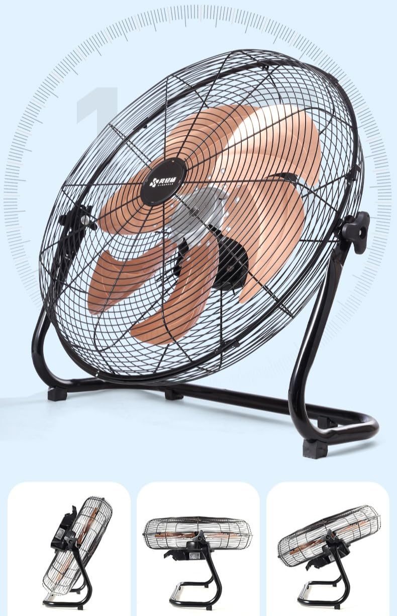 Ventilador de suelo industrial resistente, ventilador de pedestal de metal de alta velocidad con inclinación de 130°, ideal para garaje, almacén, patio y uso en fábrica