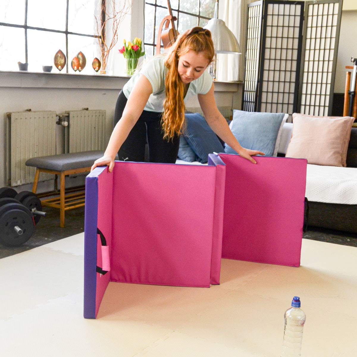 EYEPOWER Materassino Imbottito XL 200x60x5cm Allenamento Sport Ginnastica Rosa