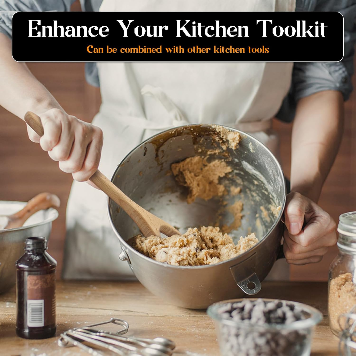 12 Inch Solid Wood Dough Whisk for Sourdough Bread Baking - Heavy Duty Mixing Tool for Cookie Dough, Pizza Pastry Batter - Natural Kitchen Baking Utensil with Ergonomic Handle - Image 5