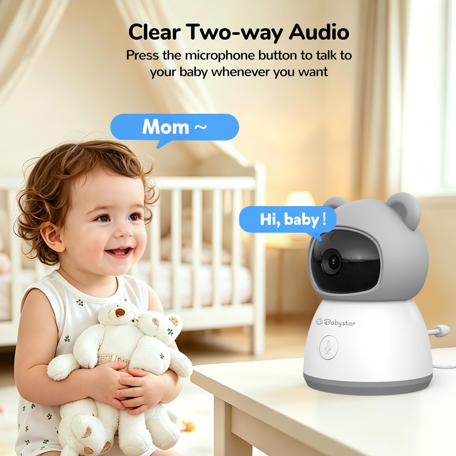 Babystar Baby Monitor con Telecamera Senza Wi-Fi, Monitor 5 Pollici 720P