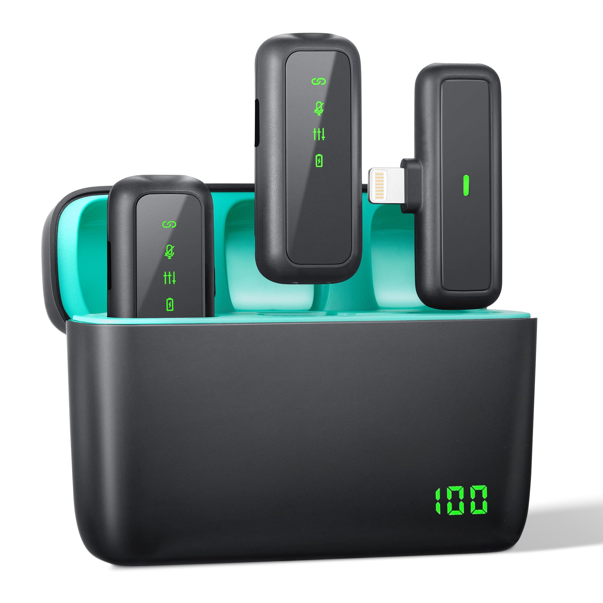 2.4Ghz Wireless Microphone for iPhone with Charging Case, Mini Lavalier Microphone for 2, Lapel Phone Mic for iPad, Clip on Mics for Video Recording, Podcast, Vlogging