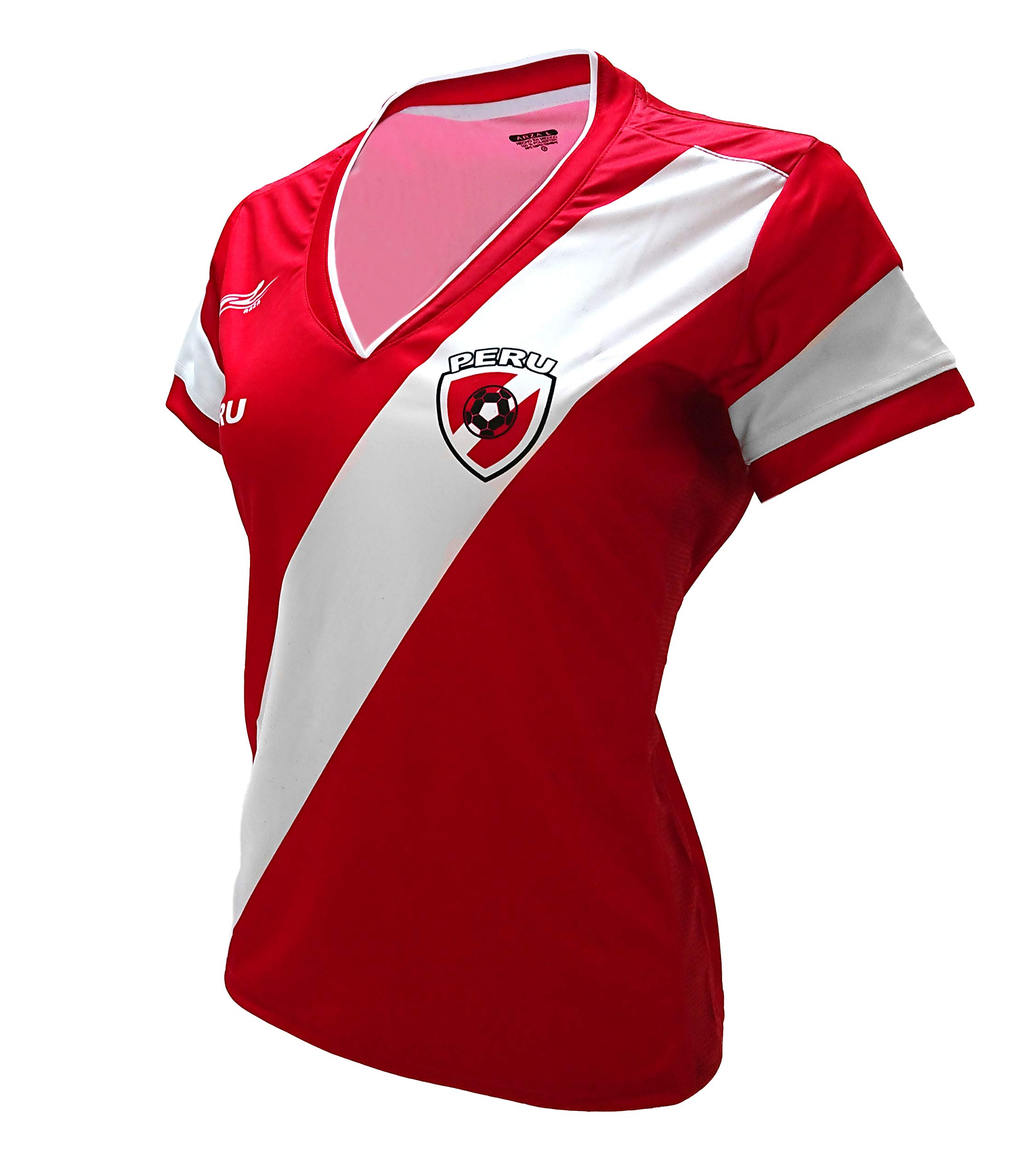 ARZA Peru Women Soccer Jersey Color Red 100% Polyester (US, Alpha, Medium, Regular, Regular, Red)