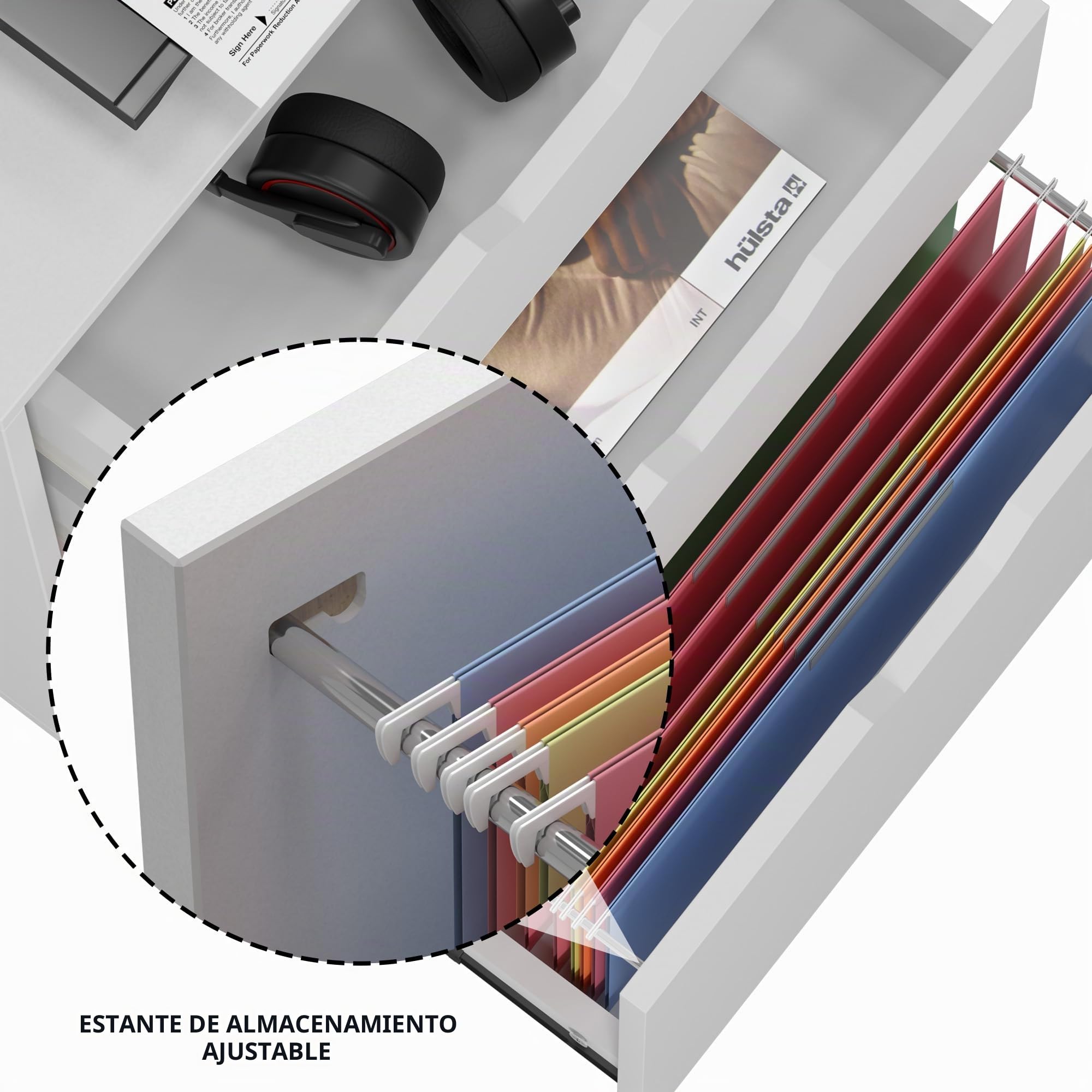 soges Armario Archivador Móvil Cajonera de Oficina con Ruedas para Archivos A4, Documentos, Carpetas de Archivo, Blanco